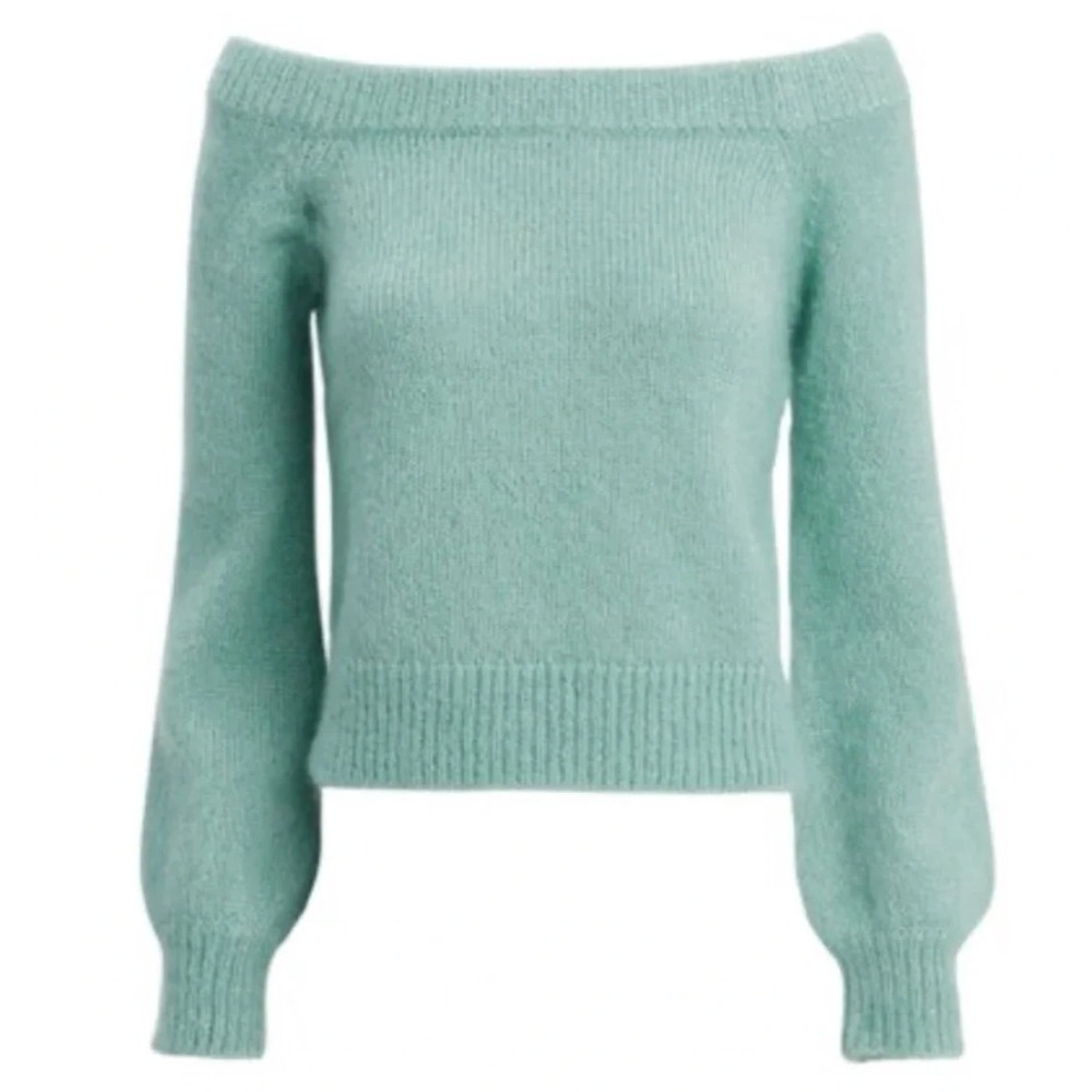 Intermix Adelina Off The Shoulder Sweater in Light Green sz P (Petite Small)